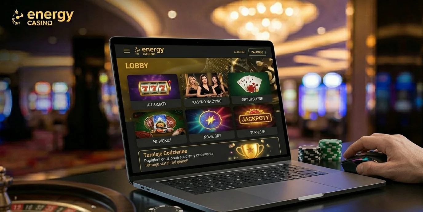 Lobby gier Energy Casino na desktopie z kategoriami i Energy Chest