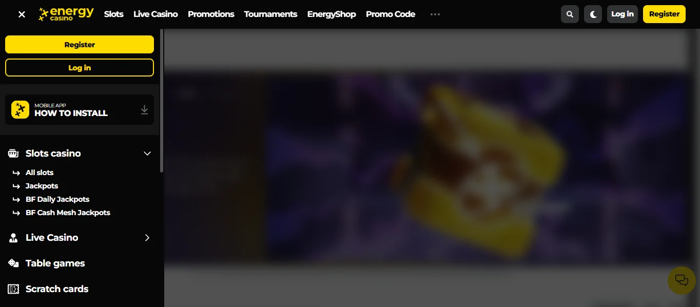 Strona główna Energy Casino z bonusem powitalnym i kategoriami gier