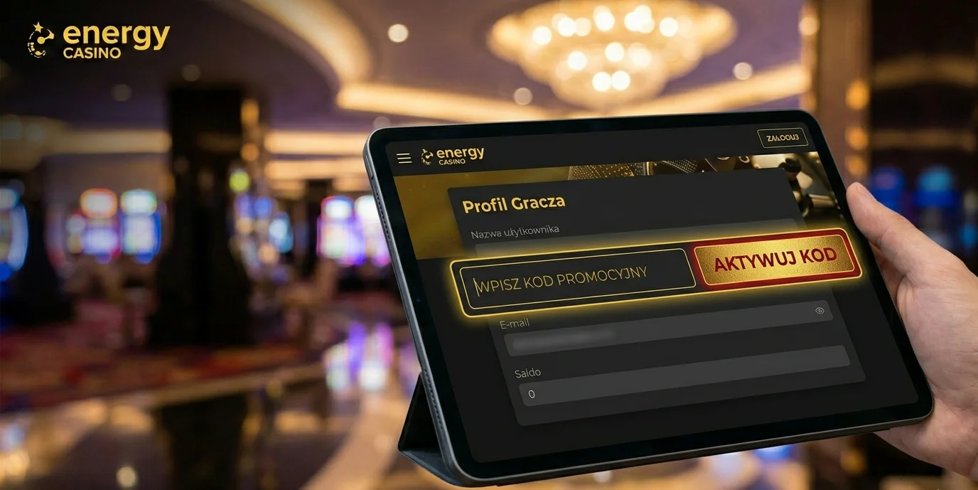Ekran aktywacji kodu promocyjnego Energy Casino na tablecie