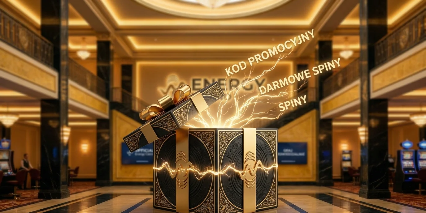 Pudełko prezentowe Energy Casino z darmowymi spinami i kodem promocyjnym