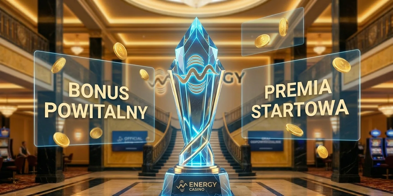 Bonus powitalny Energy Casino z kryształowym trofeum w stylu kasynowym